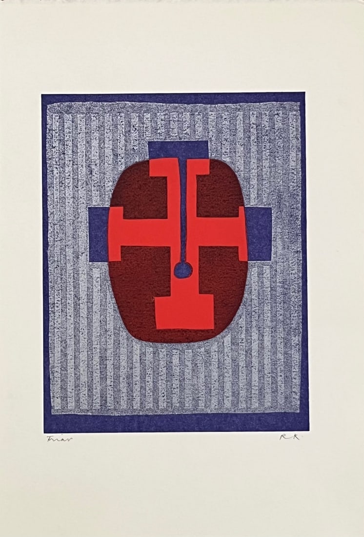 Ronald king Hand-signed Screenprint Frere 1967: Title: Ronald king Hand-signed Screenprint Frere 1967 Description: Artist: Ronald King Country: Brazil - England Title: Frere Medium: Screenprint? (four colors) Marks: Pencil signed and Titled Paper s