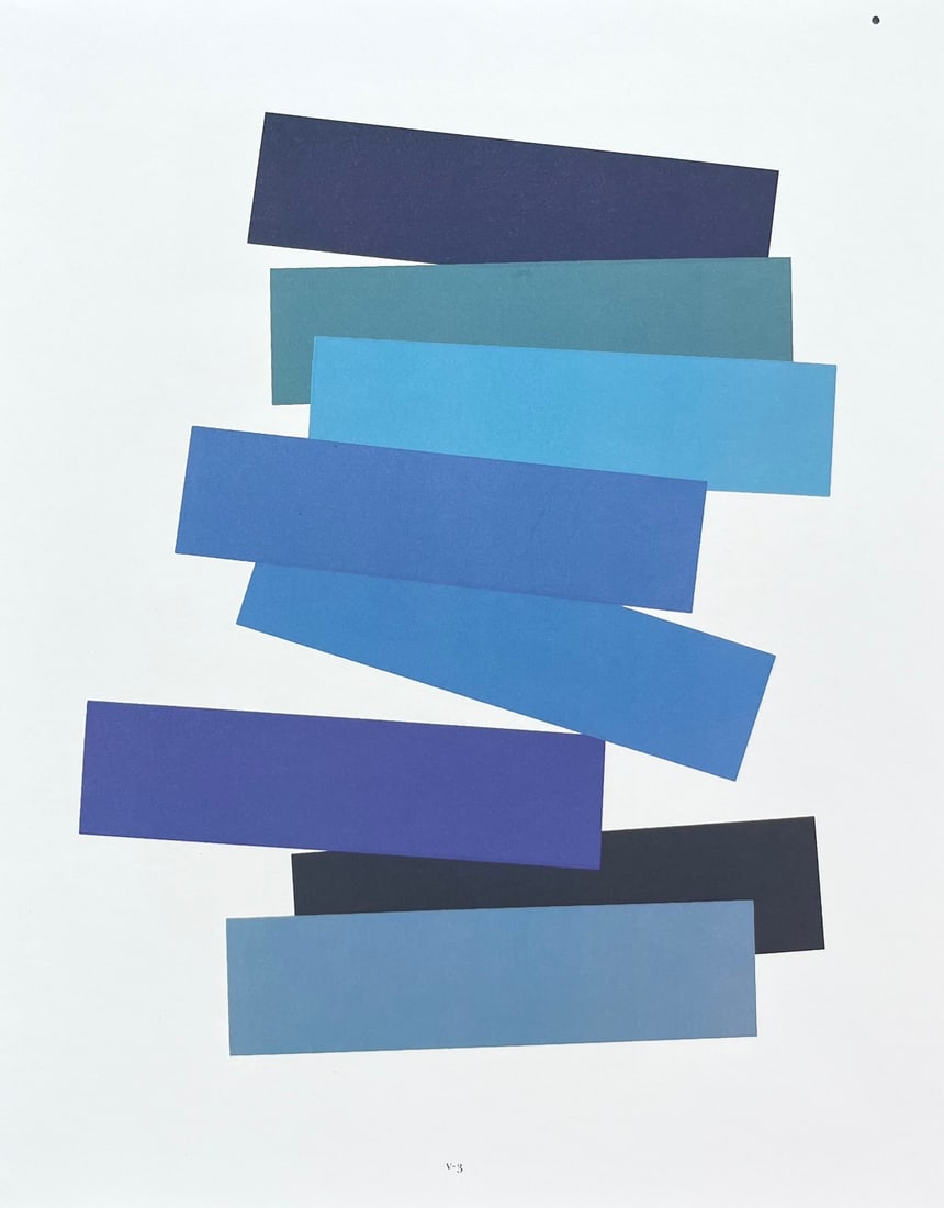 2009 Josef Albers The Interaction of Color Plate V-3-blue: Title: 2009 Josef Albers The Interaction of Color Plate V-3-blue Description: Artist: Josef Albers Country: Germany-USA Title: Plate V-3-blue Paper Size: 13.50 x 10.50 inches on Munken Print Cream Pri
