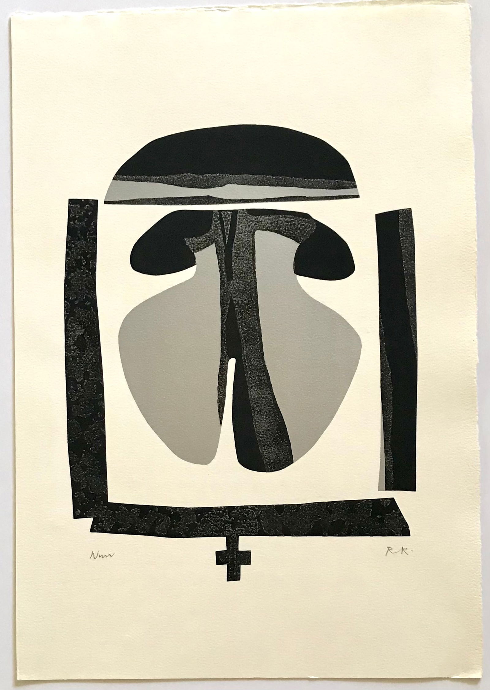 Ronald King signed screenprint Nonne 1967: Title: Ronald King signed screenprint Nonne 1967 Description: Artist: Ronald King Country: Brazil ? England Title: Monne Medium: Screenprint? (four colors) Marks: Pencil signed and Titled Paper size: