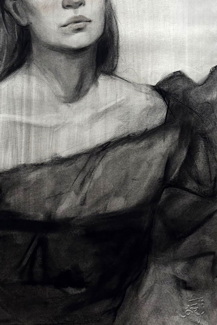 Charcoal painting Portrait of Mariia Annam Butt - 5
