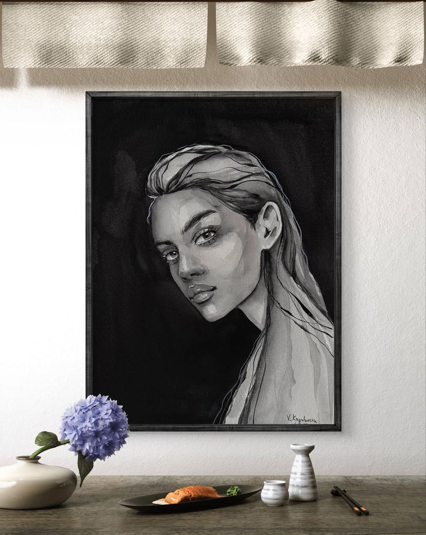 Watercolor painting Black and White Victoria Kagalovska - 2