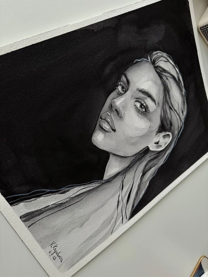 Watercolor painting Black and White Victoria Kagalovska - 8