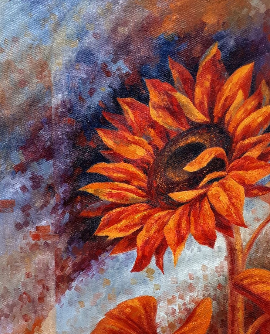 Oil painting Sunflowers in orange Sergey Voichenko - 4