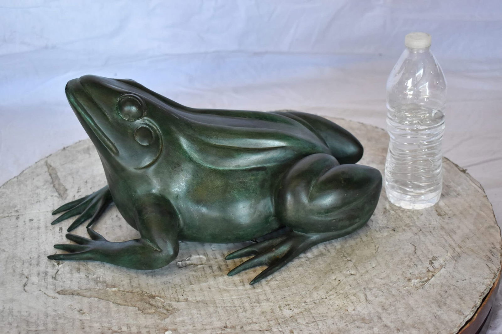 Croaking Frog Bronze Statue in Green Patina Fountain Size: 15" x 10" x 7"H - 5
