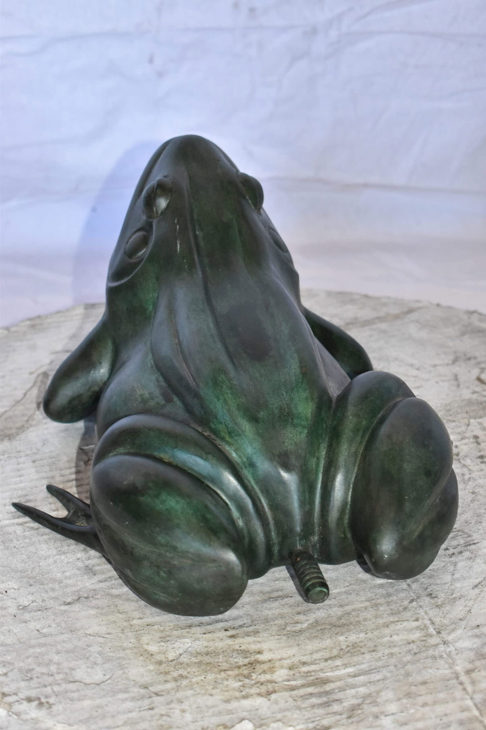 Croaking Frog Bronze Statue in Green Patina Fountain Size: 15" x 10" x 7"H - 8