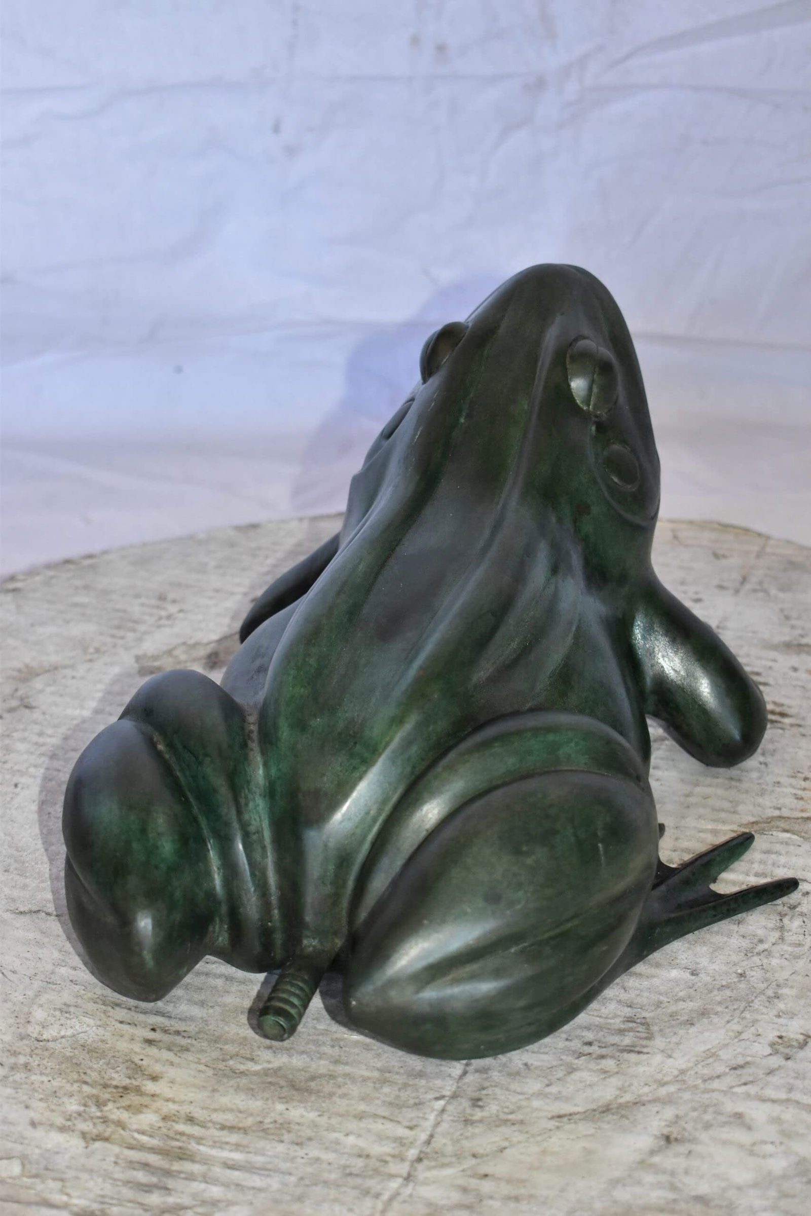 Croaking Frog Bronze Statue in Green Patina Fountain Size: 15" x 10" x 7"H - 9
