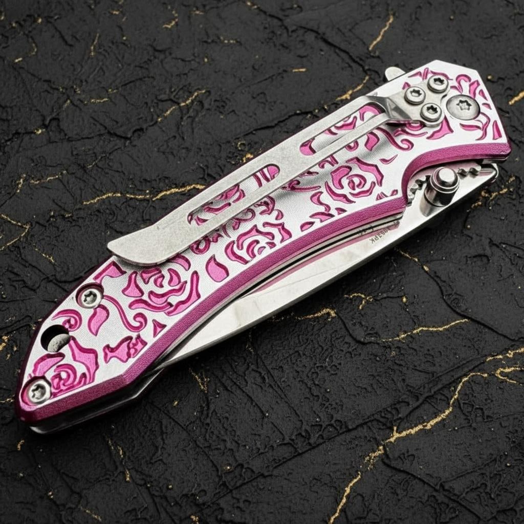 Femme Fatale Pink Rose Spring Assisted Pocket Knife 7" Folding Design for Women - 5