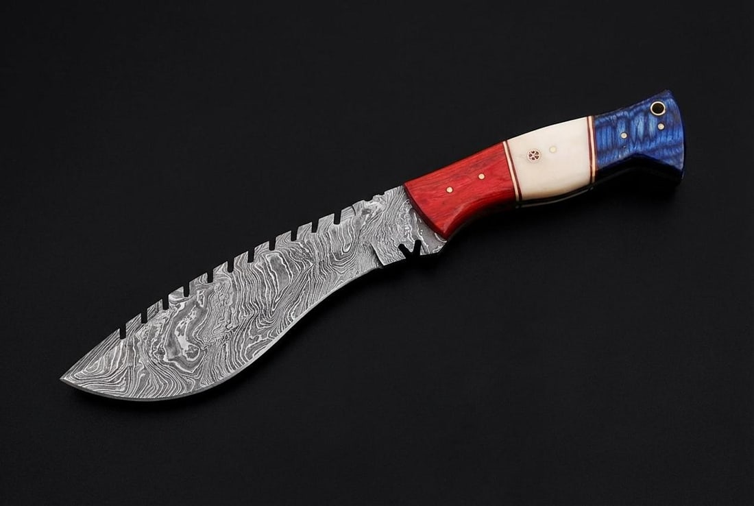 Hand Forged Damascus Steel Kukri Knife 12" Hunting Blade with Bone Handle - 4