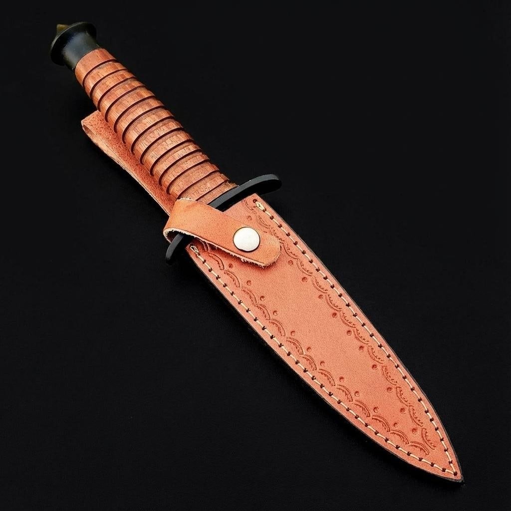 V-42 Stiletto Dagger WWII Commando Knife Replica with Leather Sheath - 2