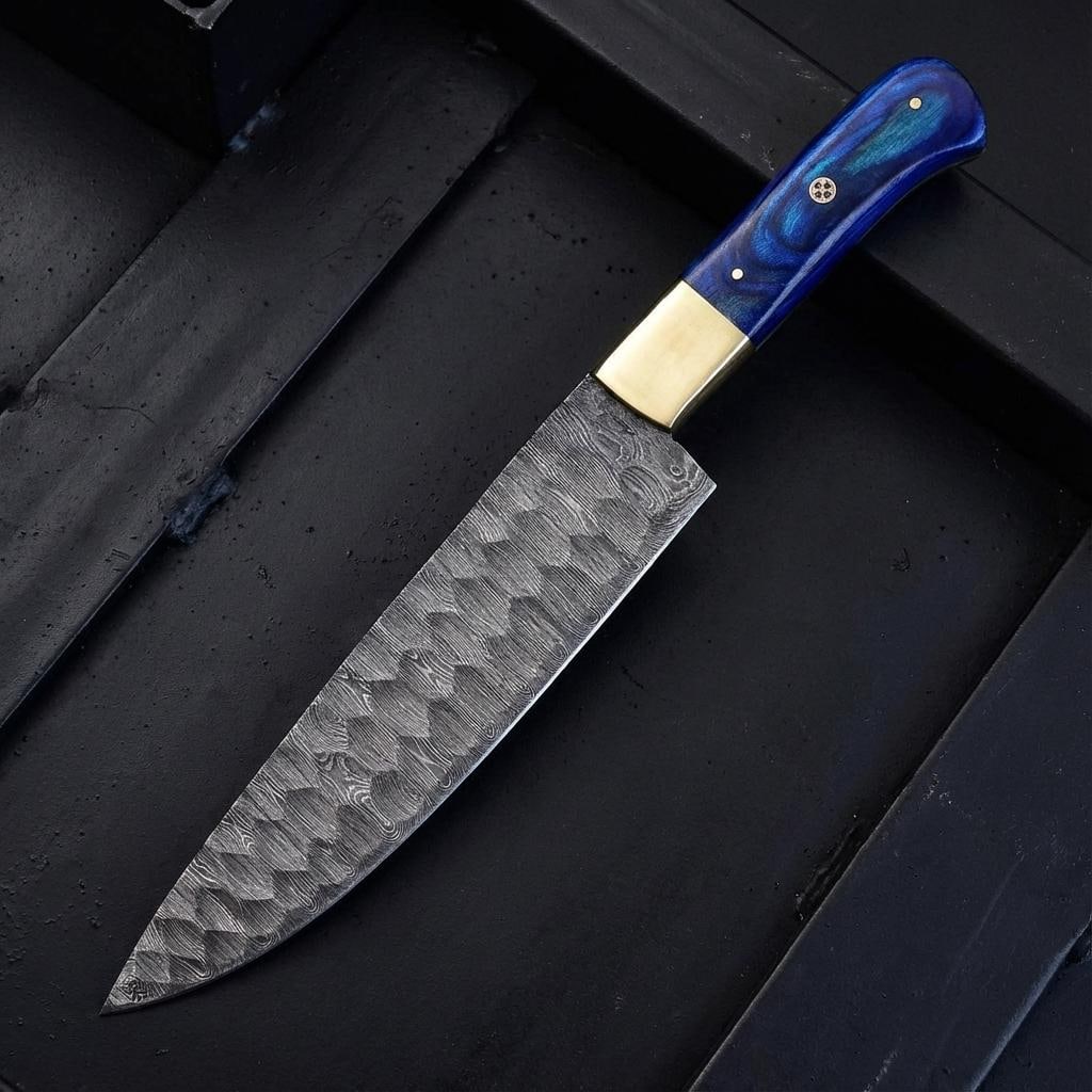 Hand Forged Damascus Steel Chef Knife 12" - Twist Pattern Blade, Wood Handle - 2