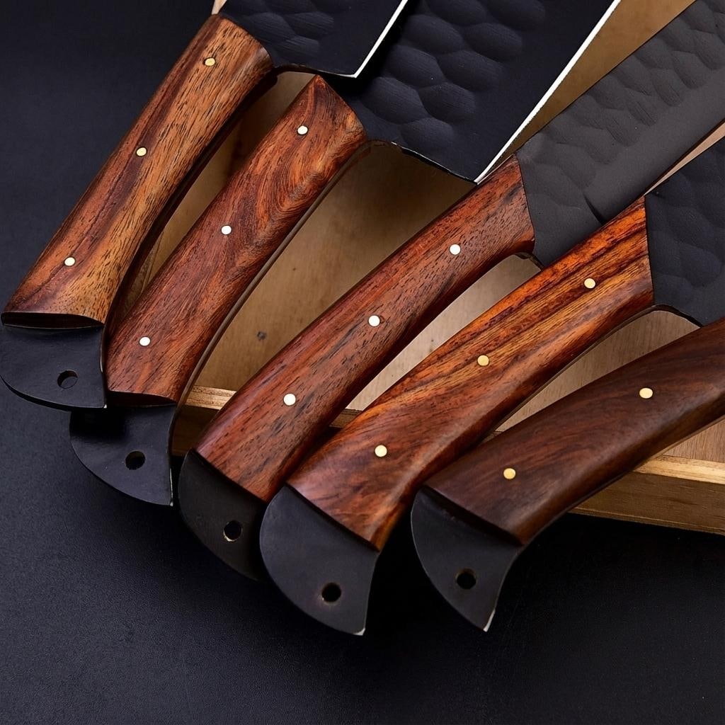 Handmade Hammered D2 Steel Chef Knife Set - 5 Piece Full Tang Kitchen Knives - 2