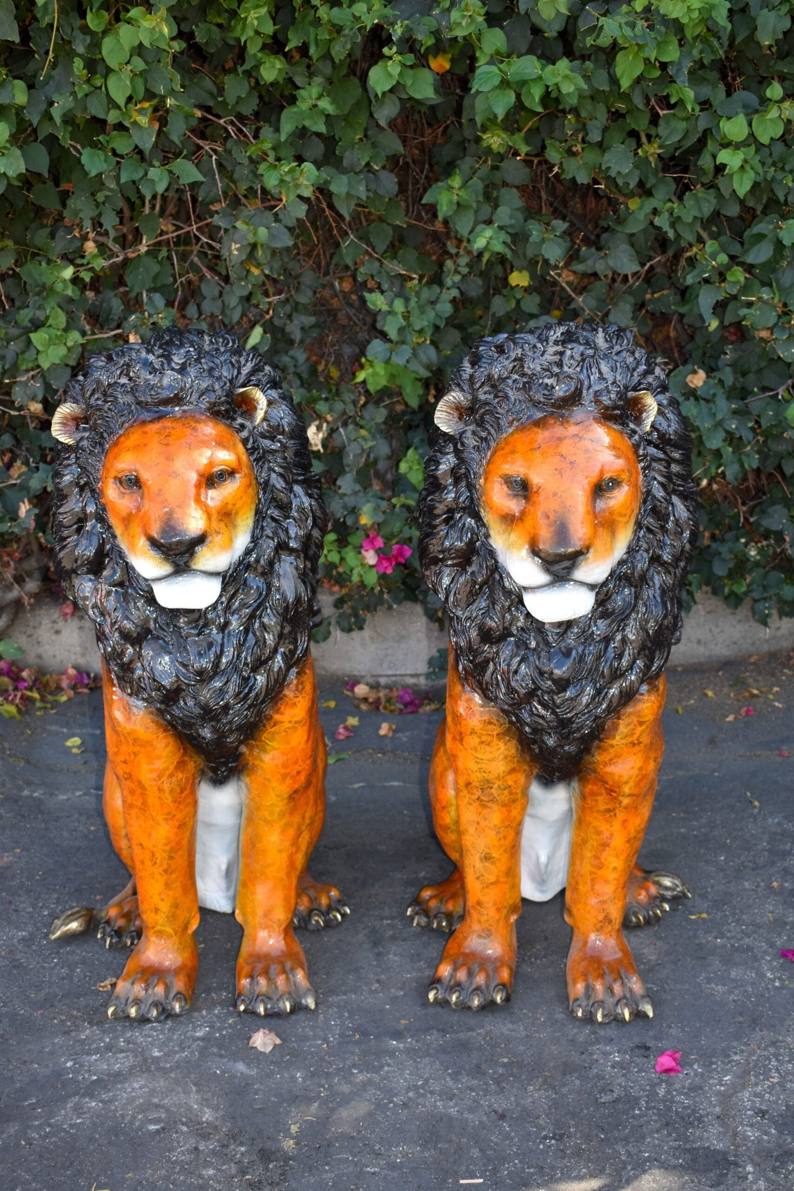 Pair Of Colored Standing Lions Made of Bronze Statue Size: 29" x 44" x 41"H - 10