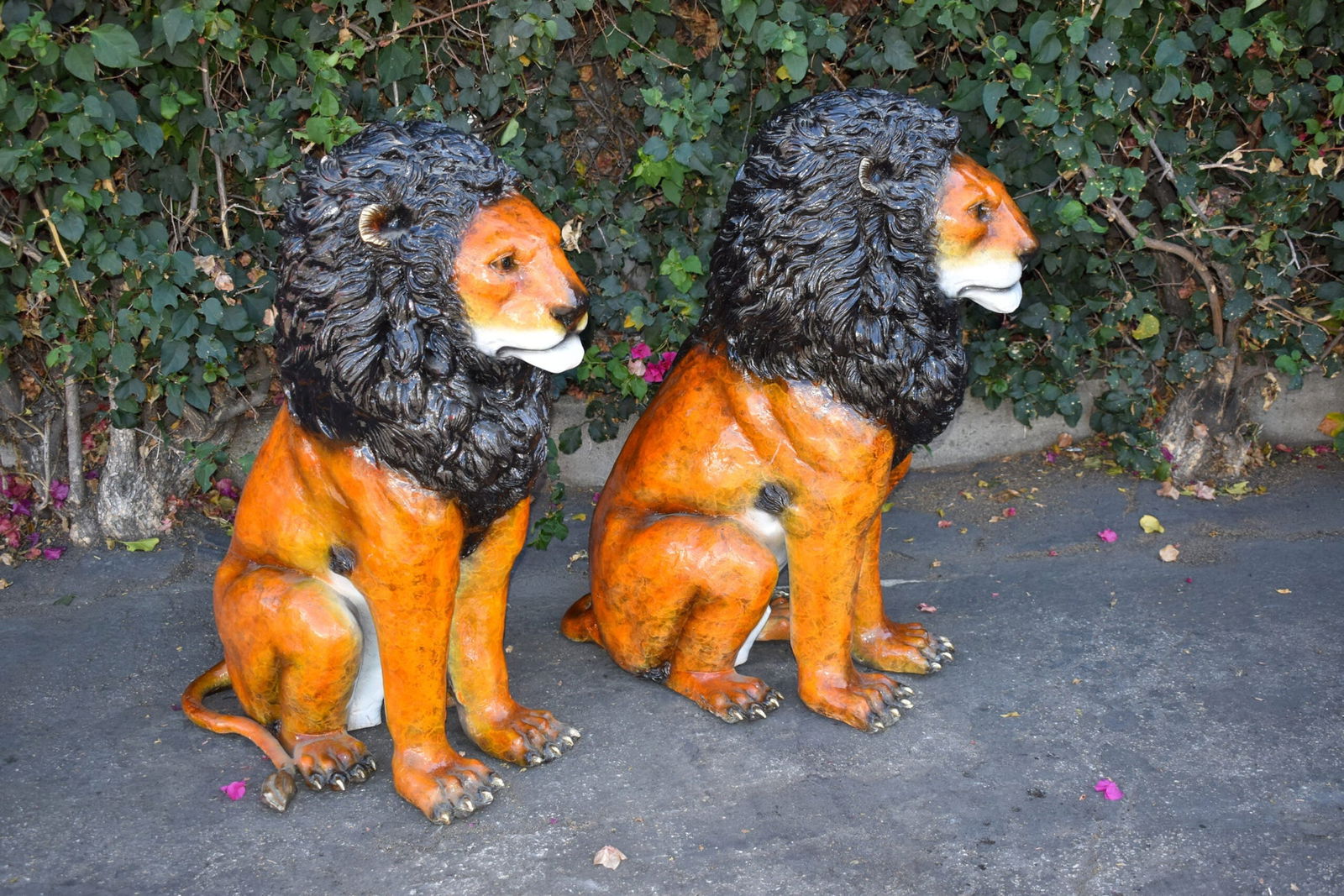 Pair Of Colored Standing Lions Made of Bronze Statue Size: 29" x 44" x 41"H - 2