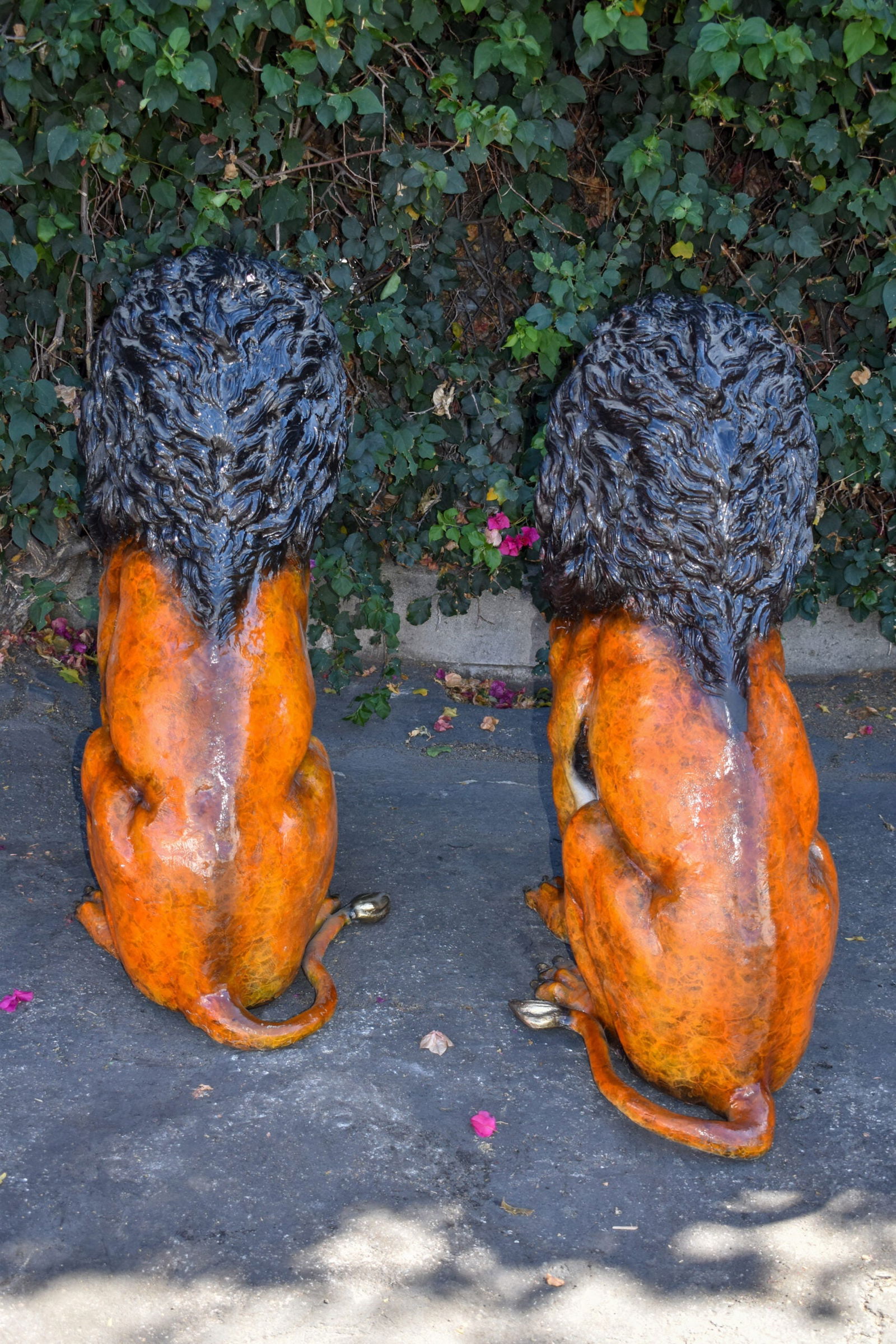 Pair Of Colored Standing Lions Made of Bronze Statue Size: 29" x 44" x 41"H - 4