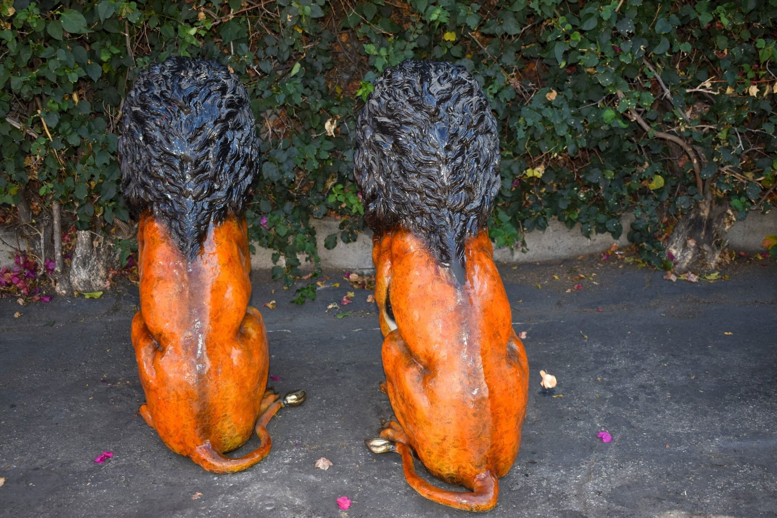 Pair Of Colored Standing Lions Made of Bronze Statue Size: 29" x 44" x 41"H - 5