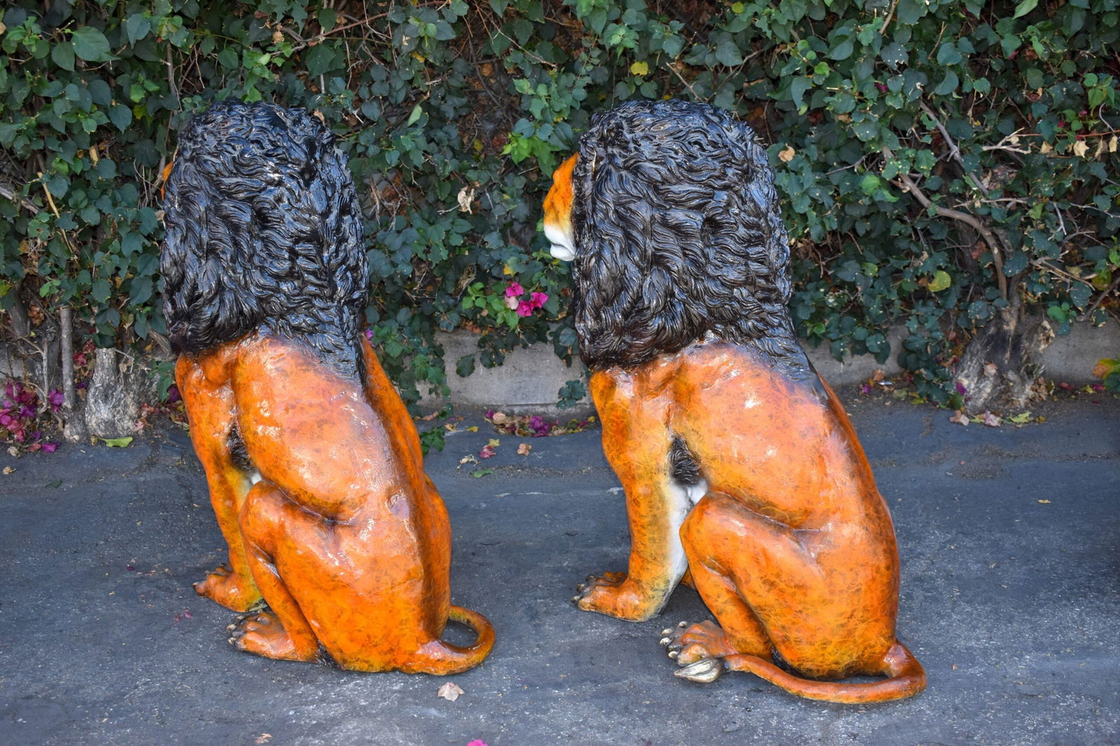 Pair Of Colored Standing Lions Made of Bronze Statue Size: 29" x 44" x 41"H - 6