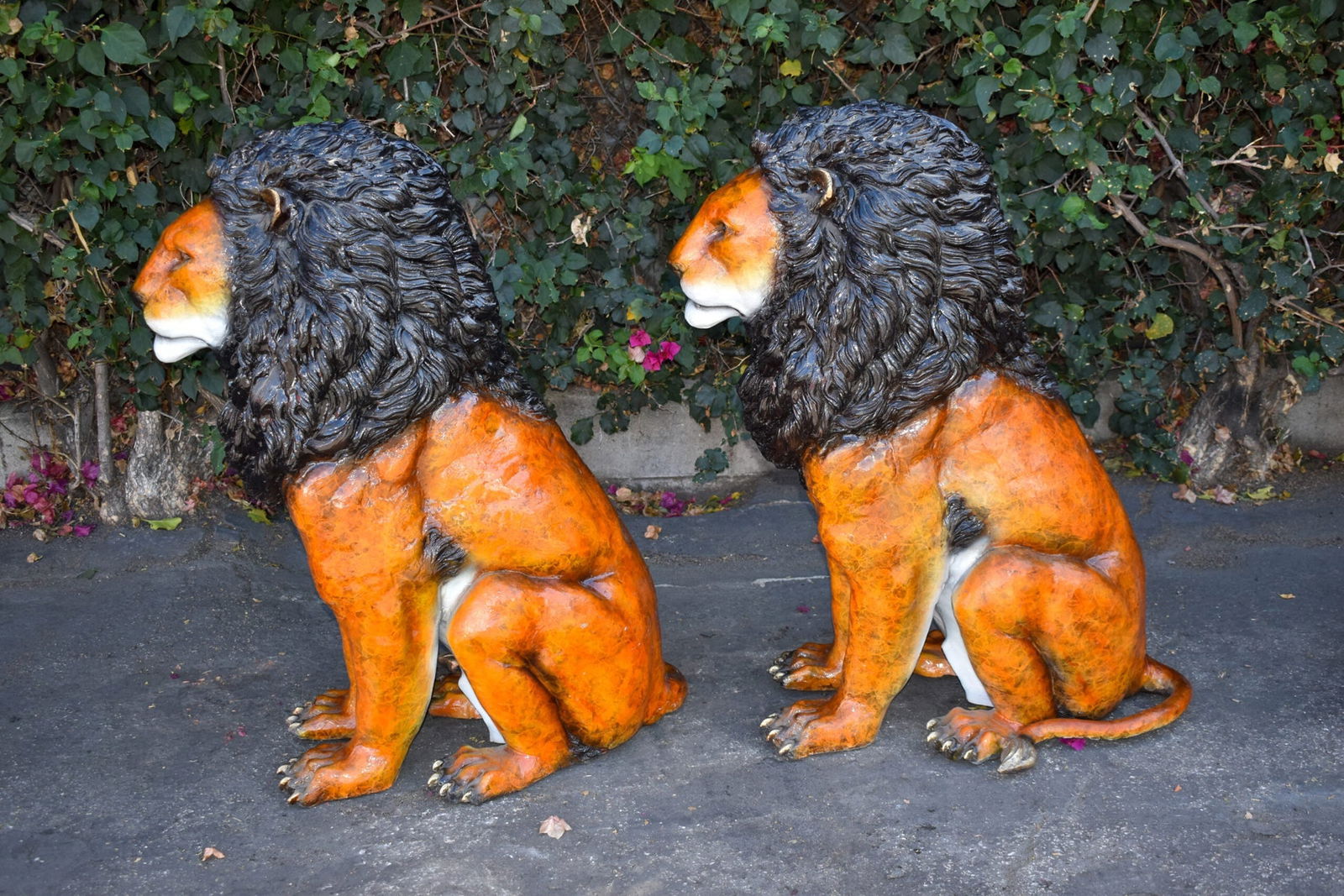 Pair Of Colored Standing Lions Made of Bronze Statue Size: 29" x 44" x 41"H - 7
