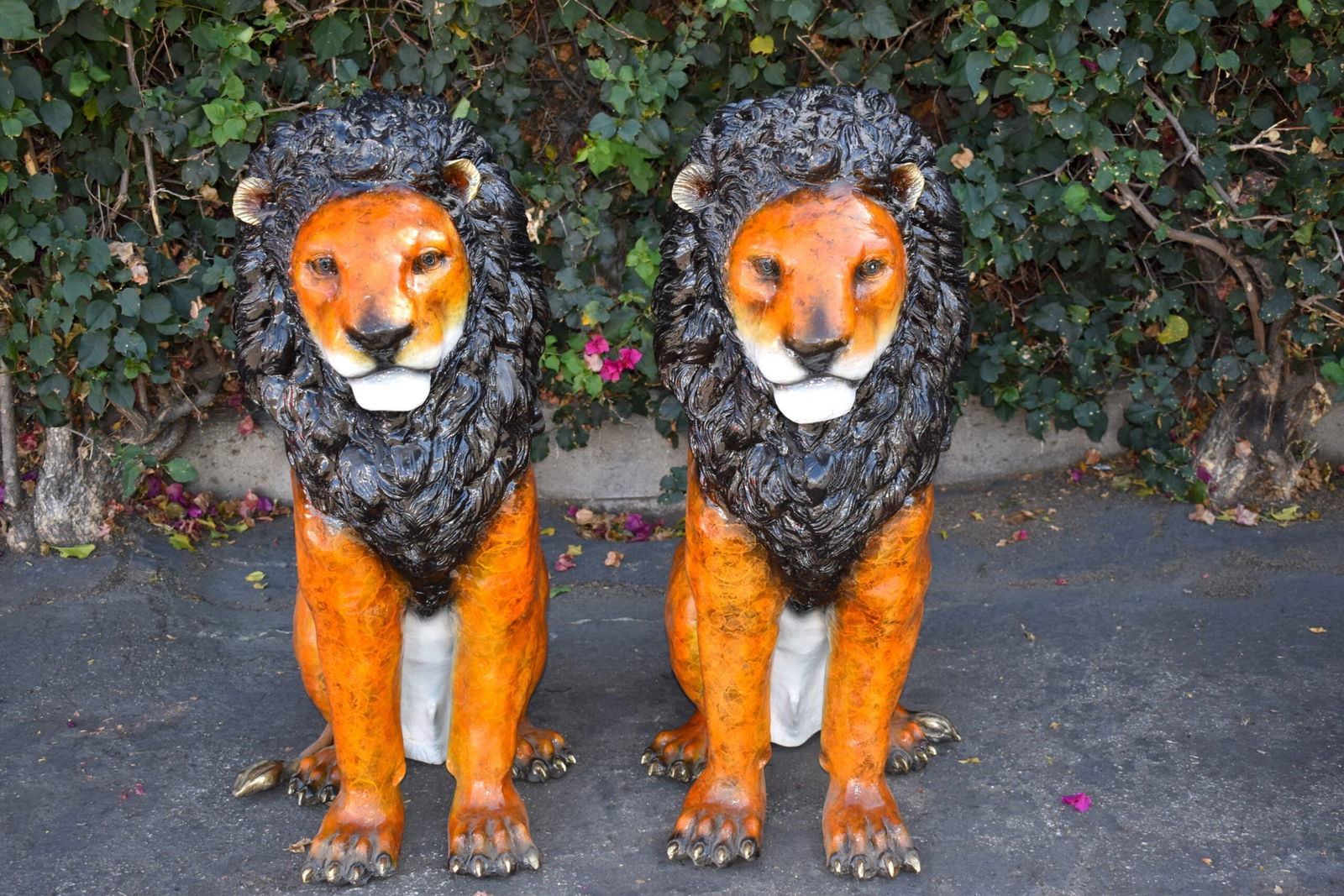 Pair Of Colored Standing Lions Made of Bronze Statue Size: 29" x 44" x 41"H - 9