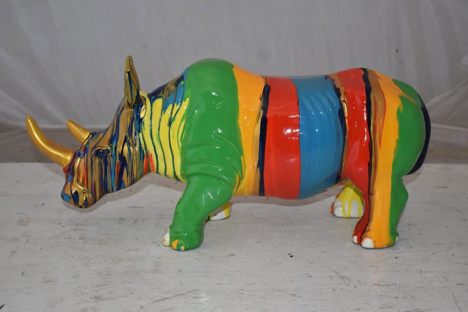 Multicolor Striped Rhino Resin Statue Size: 20" x 6" x 9"H - 4