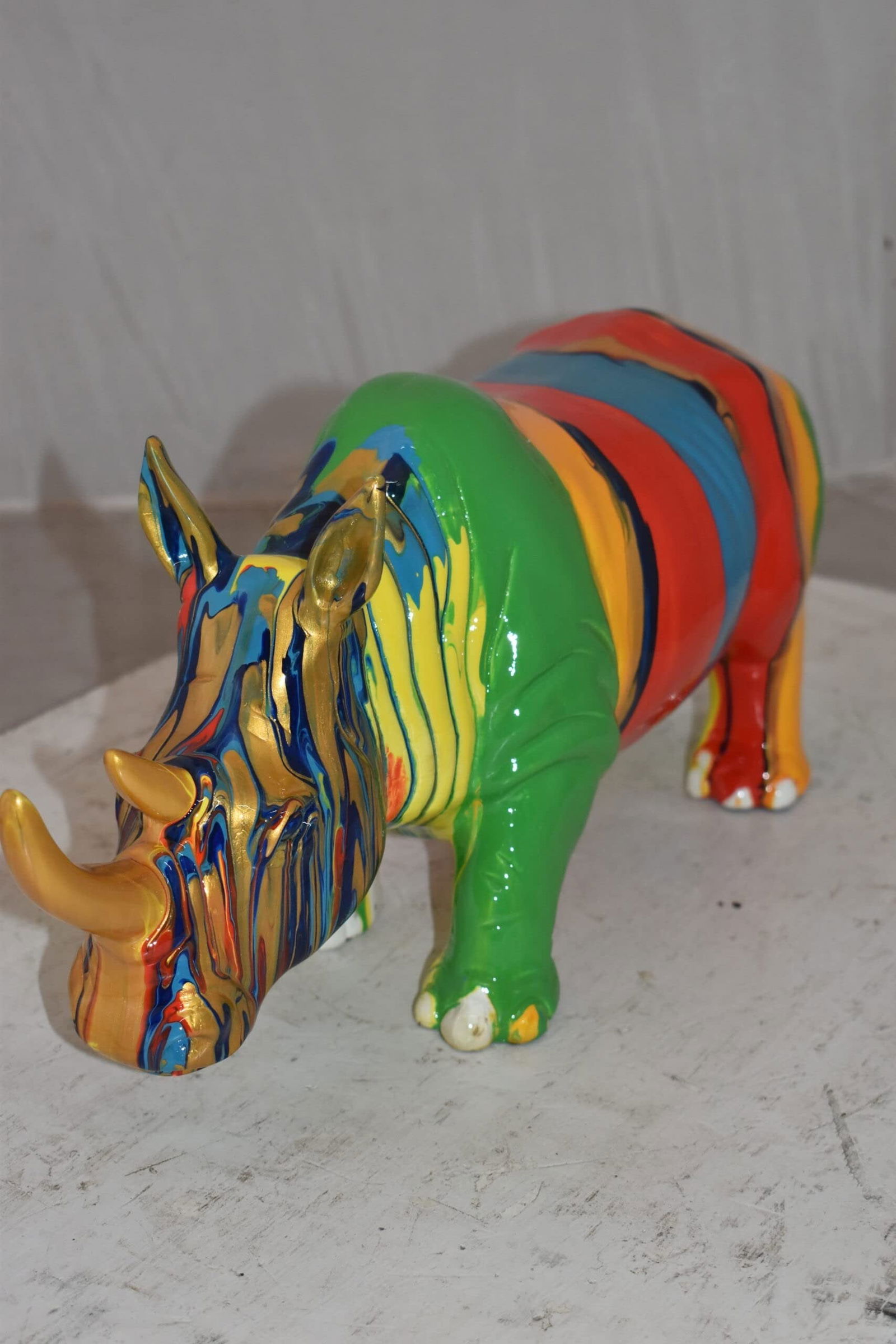 Multicolor Striped Rhino Resin Statue Size: 20" x 6" x 9"H - 6