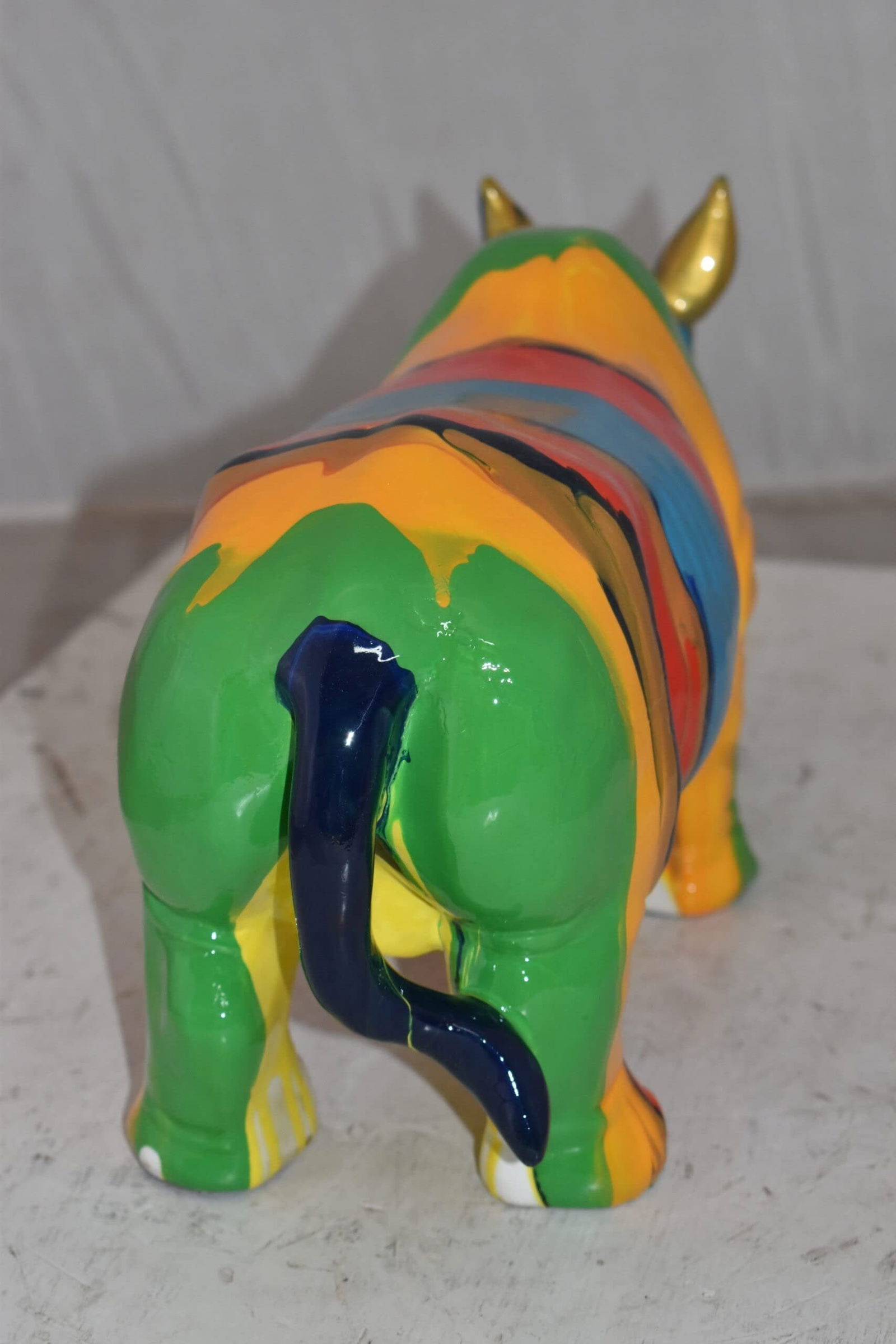 Multicolor Striped Rhino Resin Statue Size: 20" x 6" x 9"H - 9