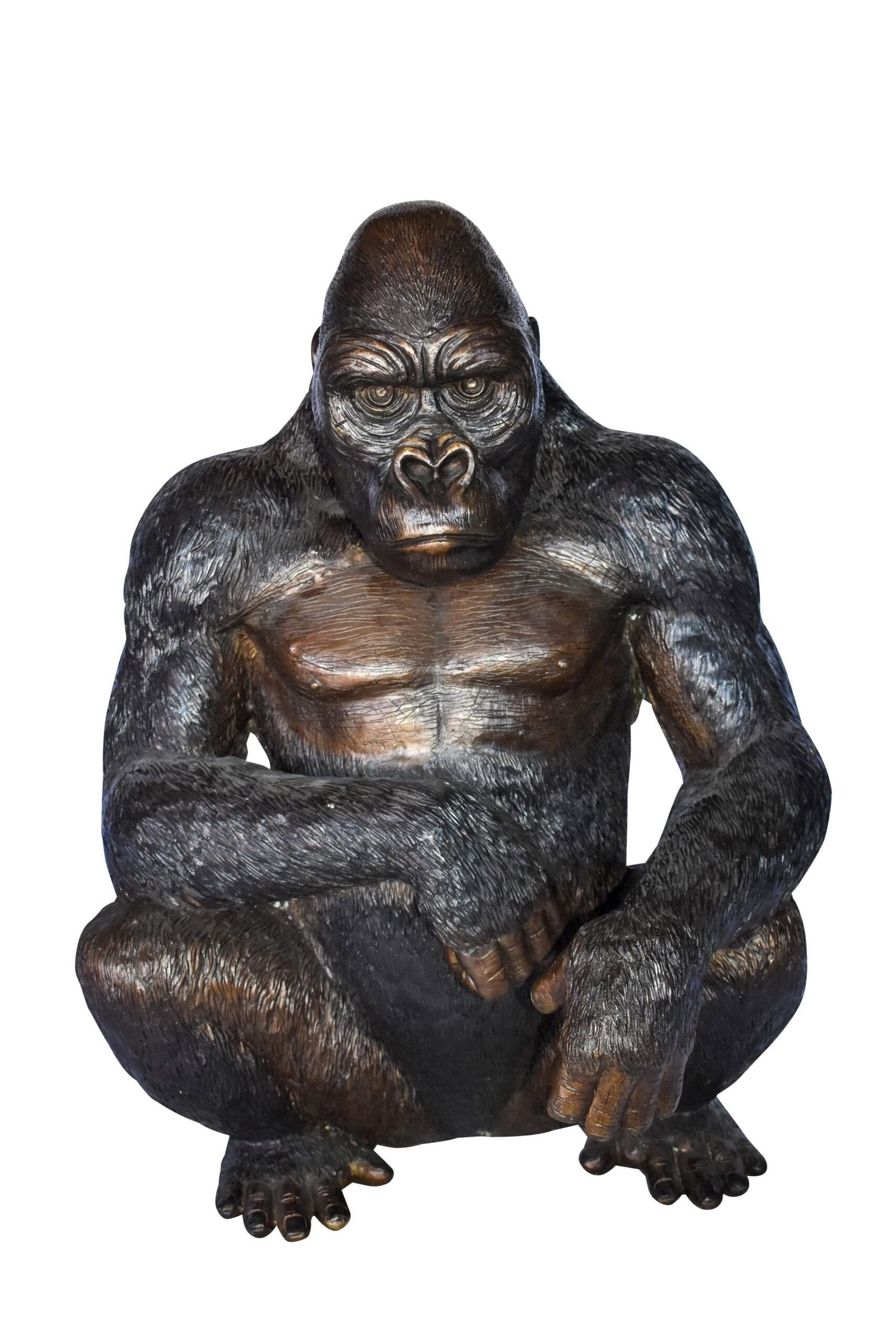 Gorilla Sitting Detailed and Impressive Bronze Statue Size: 22" x 16" x 30"H: Title:Gorilla Sitting Detailed and Impressive Bronze Statue Size: 22" x 16" x 30"HDescription:This stunning life size bronze sculpture of a gorilla. This is a timeless Creation in lost wax cast