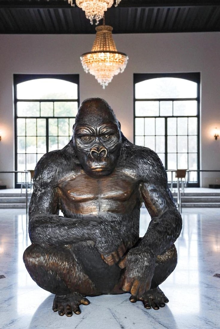 Gorilla Sitting Detailed and Impressive Bronze Statue Size: 22" x 16" x 30"H - 2