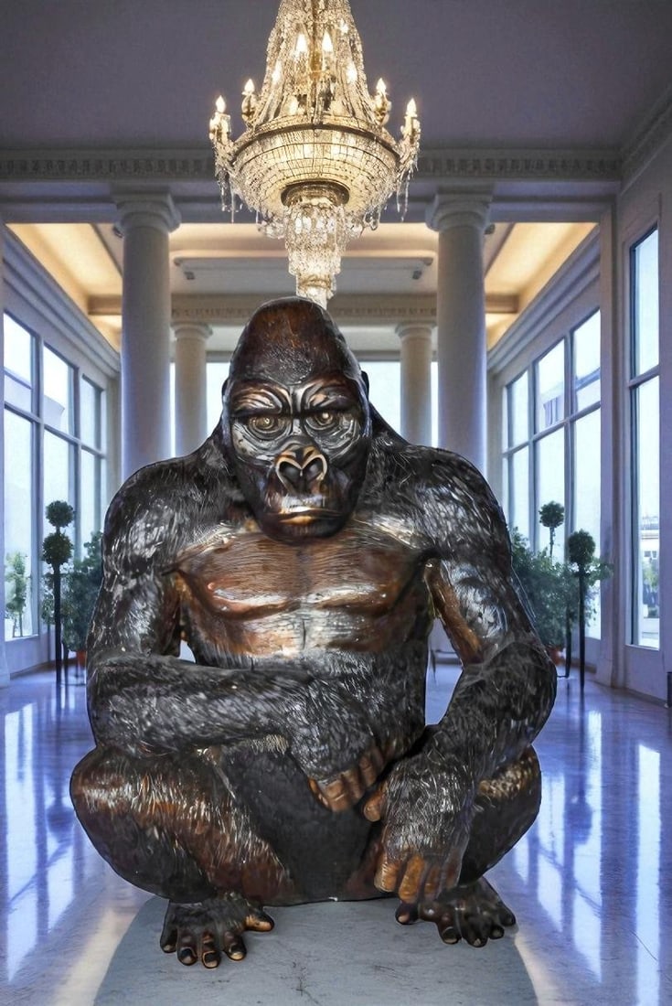 Gorilla Sitting Detailed and Impressive Bronze Statue Size: 22" x 16" x 30"H - 3