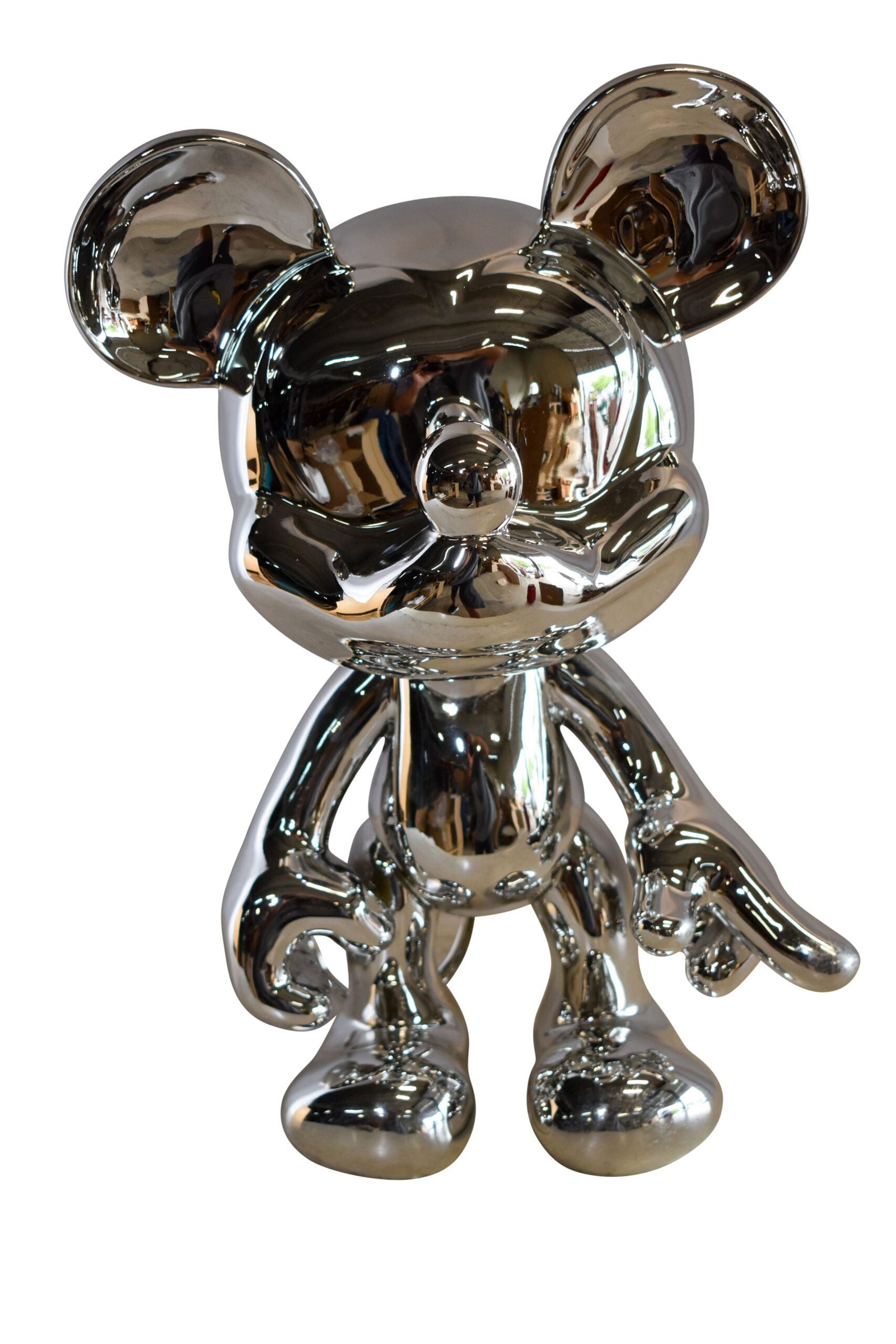 Contemporary Silver Chrome Mickey Mouse Resin Statue 12" x 9" x 16"H: Title:Contemporary Silver Chrome Mickey Mouse Resin Statue 12" x 9" x 16"H Description:Enjoy this adorable resin statue coated in silver chrome of a small Mickey Mouse. This modern and adorable small