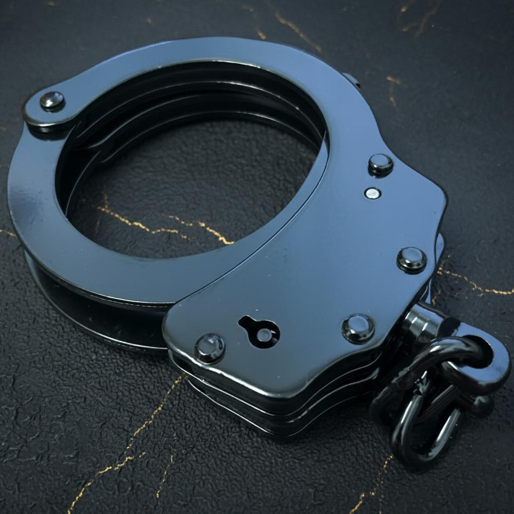 Professional Double Lock Police Handcuffs in Heavy Duty Black Steel with Keys - 4