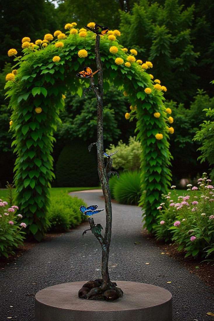 Four Butterflies on A Tree Branch Bronze Statue Size: 7" x 9" x 50"H - 3