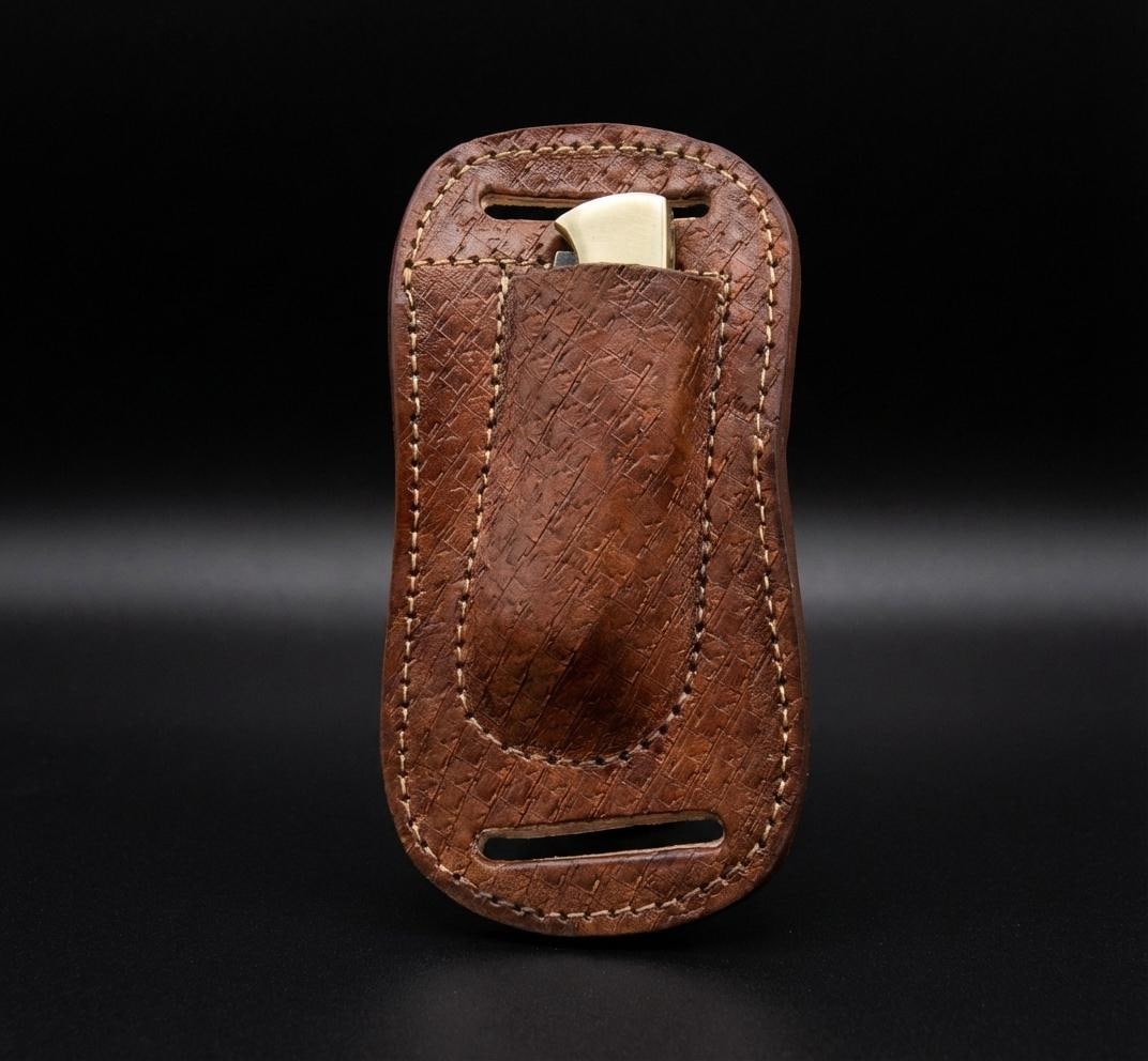 Handmade Engraved Leather Sheath for Folding Pocket Knife | Horizontal Carry - 4