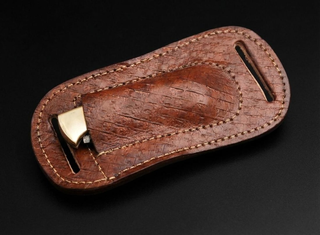 Handmade Engraved Leather Sheath for Folding Pocket Knife | Horizontal Carry - 5