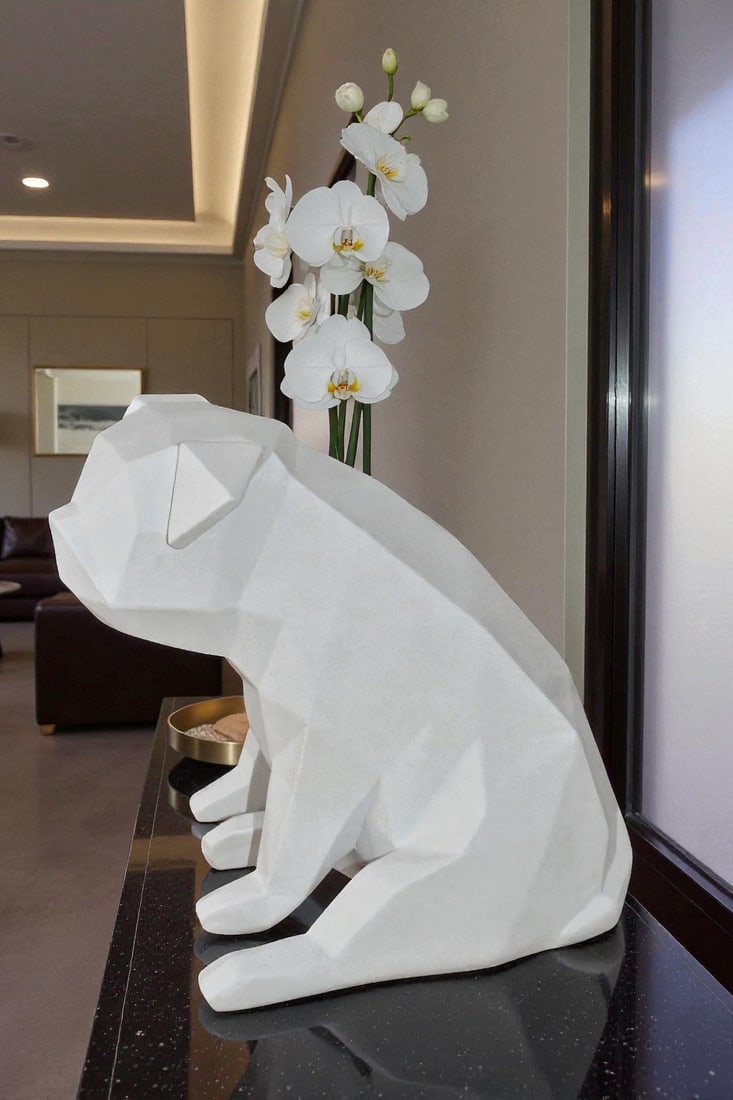 White Textiled Puppy Resin Statue Size: 9" x 6" x 7"H - 2