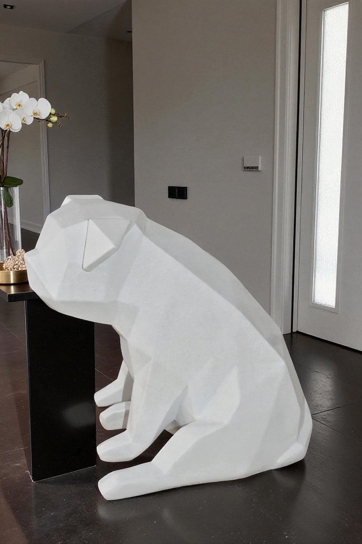 White Textiled Puppy Resin Statue Size: 9" x 6" x 7"H - 3