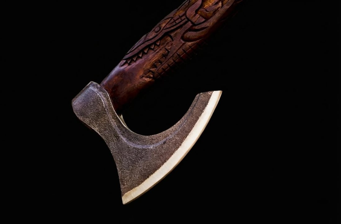 Handmade Carbon Steel Viking Axe Throwing Hatchet with Engraved Ash Wood Handle - 11