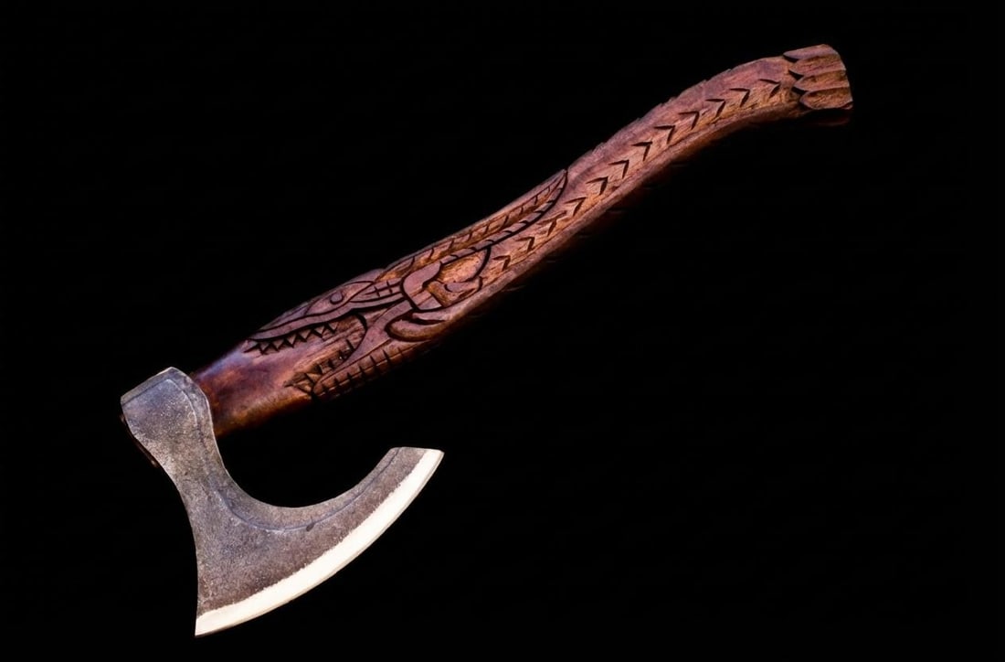 Handmade Carbon Steel Viking Axe Throwing Hatchet with Engraved Ash Wood Handle - 3