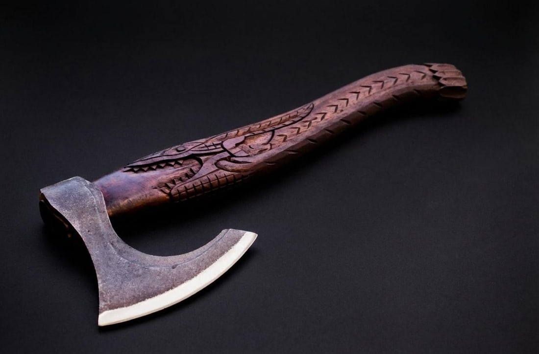 Handmade Carbon Steel Viking Axe Throwing Hatchet with Engraved Ash Wood Handle - 4