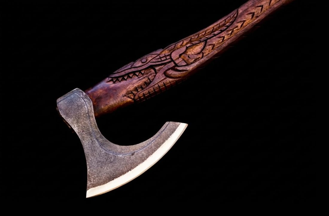 Handmade Carbon Steel Viking Axe Throwing Hatchet with Engraved Ash Wood Handle - 5