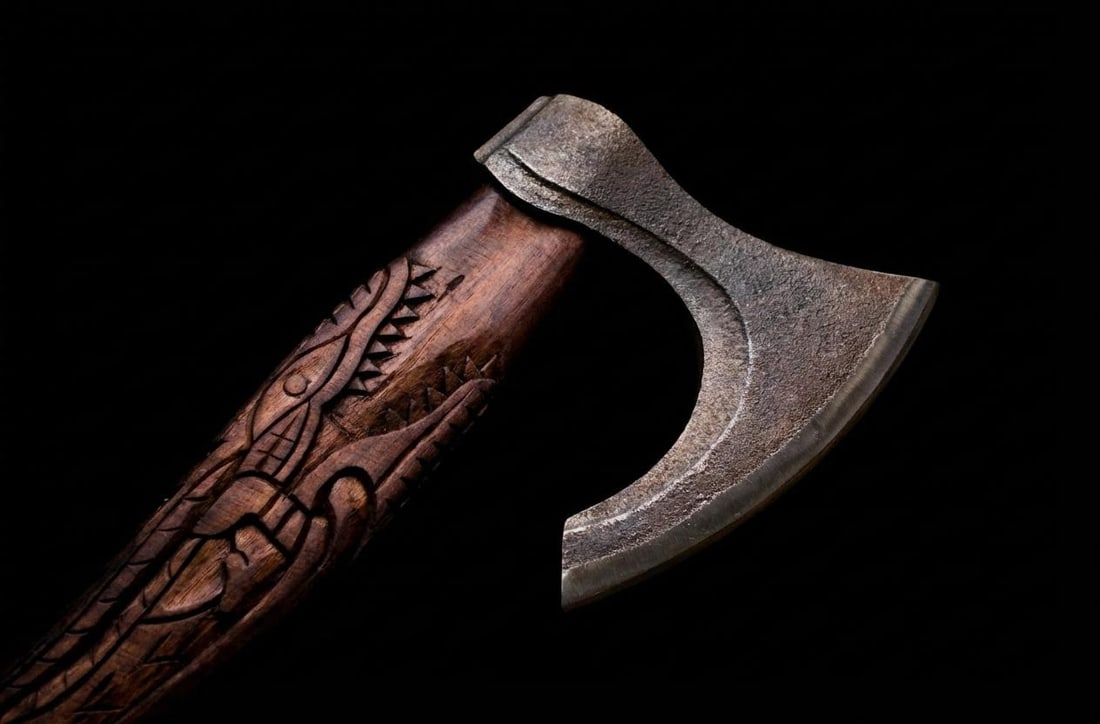 Handmade Carbon Steel Viking Axe Throwing Hatchet with Engraved Ash Wood Handle - 8