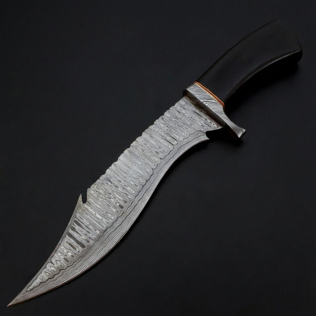 Handmade 14" Damascus Steel Bowie Knife | Custom Hunting Knife with Sheath - 2