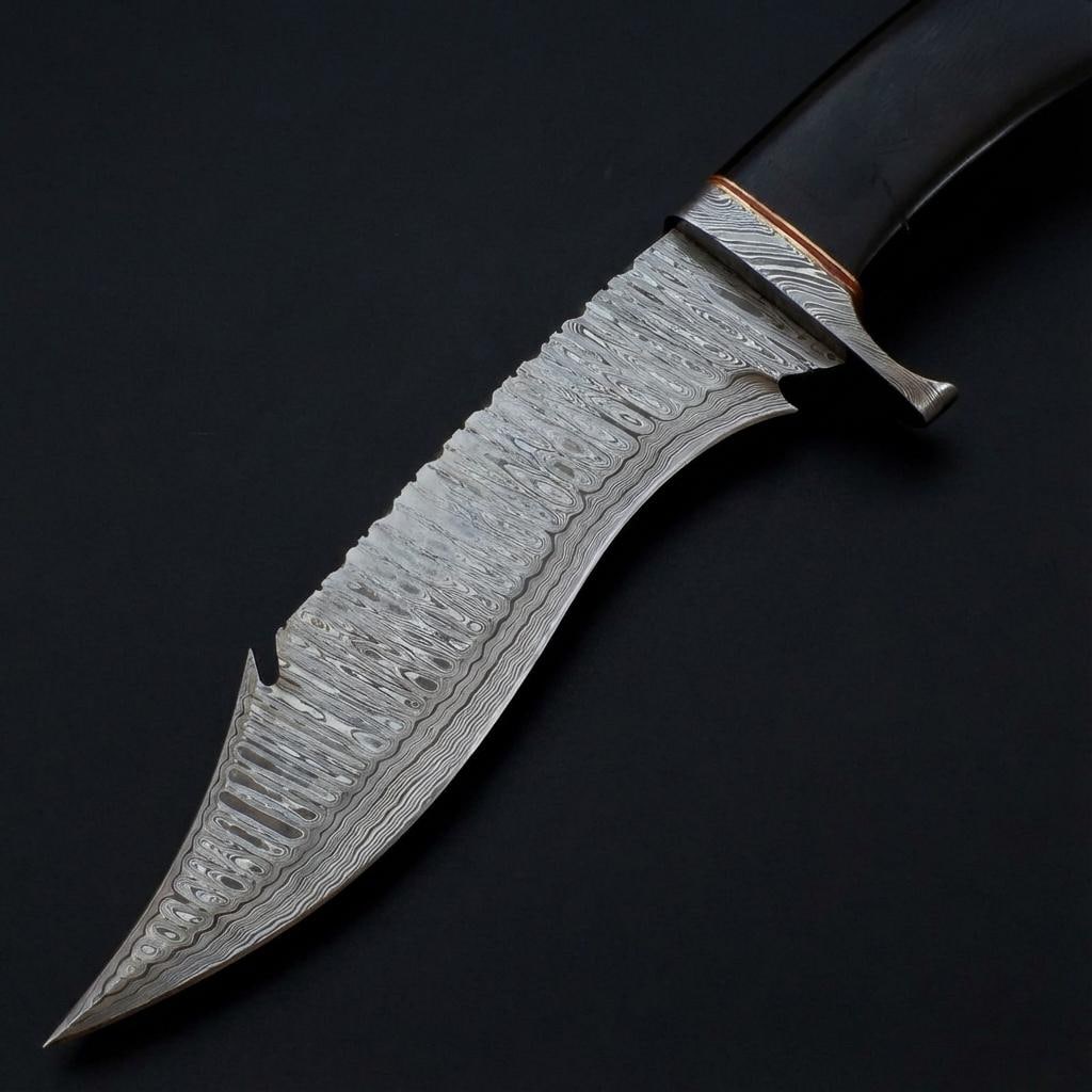 Handmade 14" Damascus Steel Bowie Knife | Custom Hunting Knife with Sheath - 4