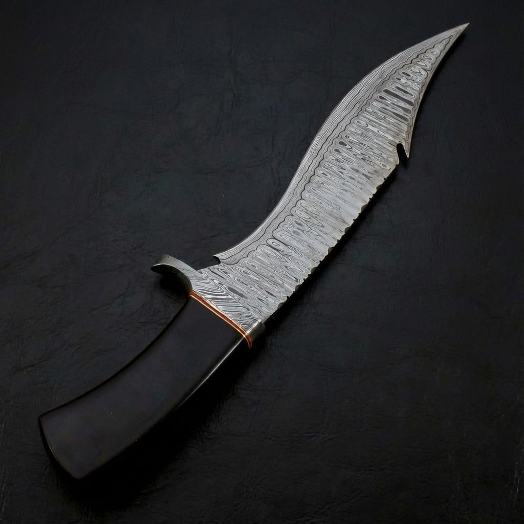 Handmade 14" Damascus Steel Bowie Knife | Custom Hunting Knife with Sheath - 5