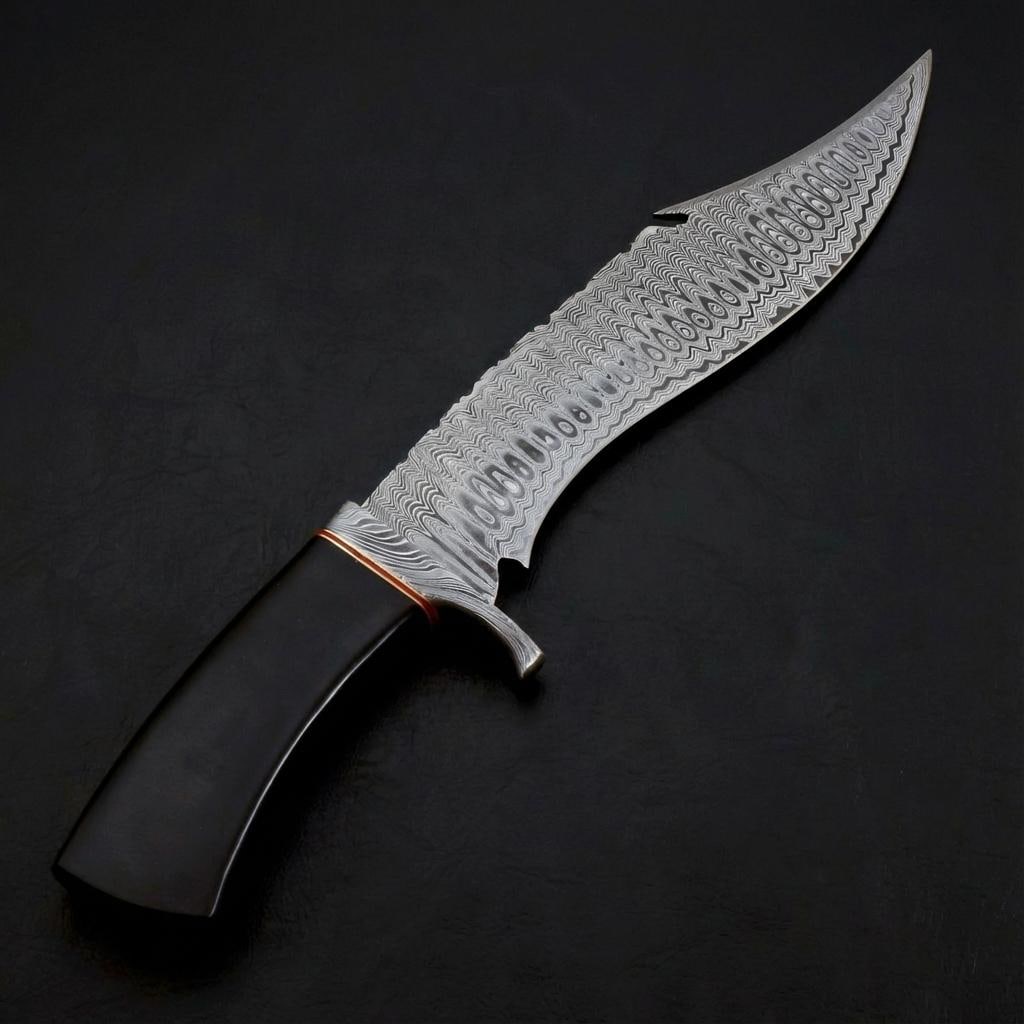 Handmade 14" Damascus Steel Bowie Knife | Custom Hunting Knife with Sheath - 7