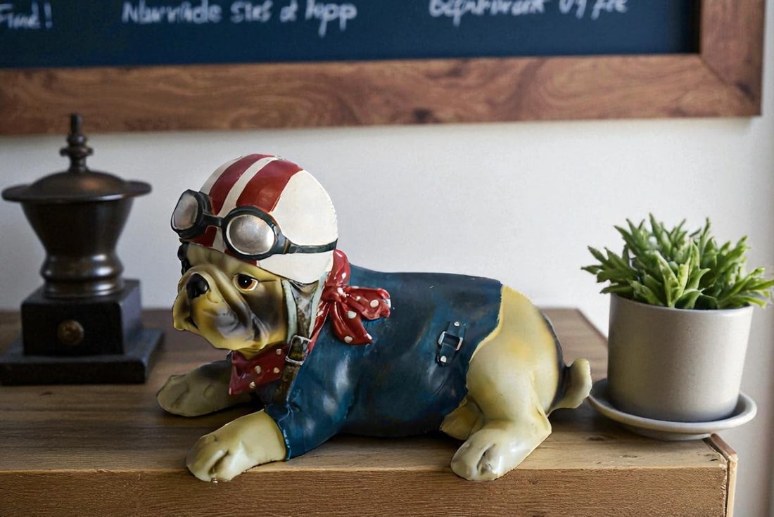 A Happy Dog Dressed in Motorcycle Rider Suit, Resin Statue 9" x 6" x 7"H - 2