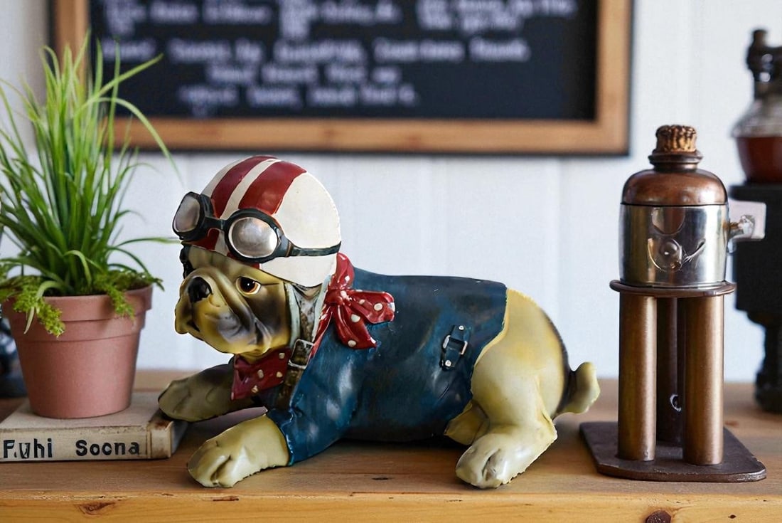 A Happy Dog Dressed in Motorcycle Rider Suit, Resin Statue 9" x 6" x 7"H - 4