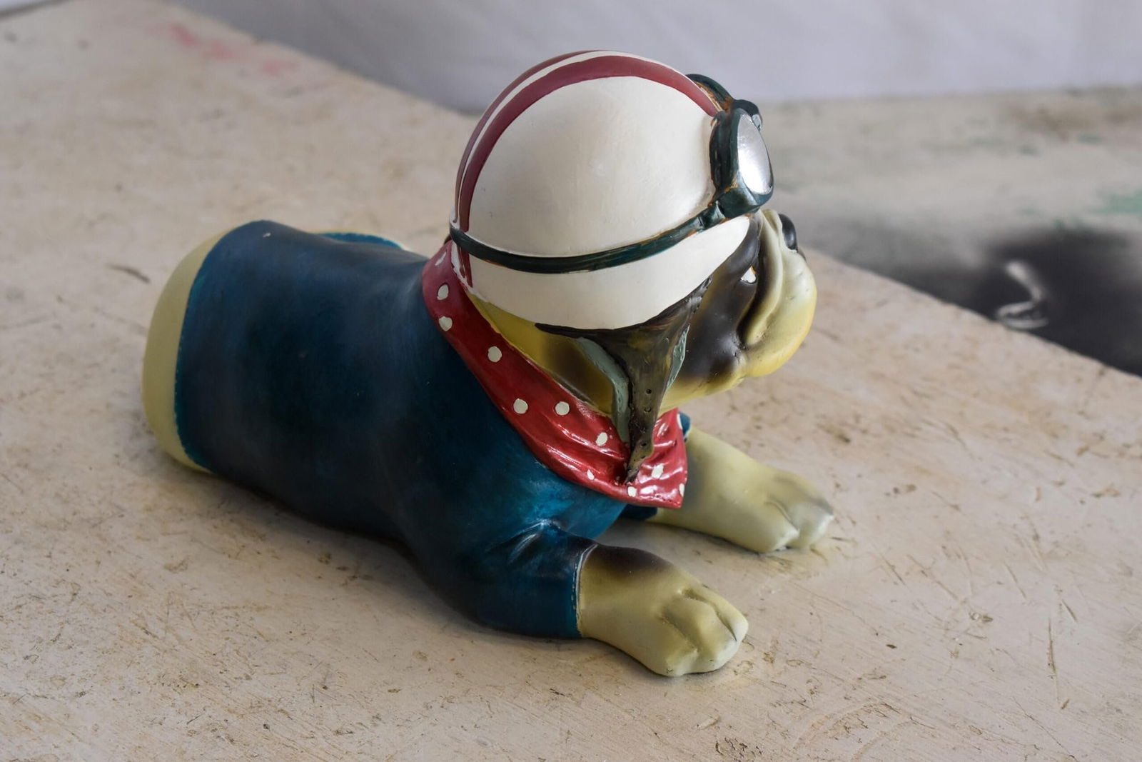 A Happy Dog Dressed in Motorcycle Rider Suit, Resin Statue 9" x 6" x 7"H - 7
