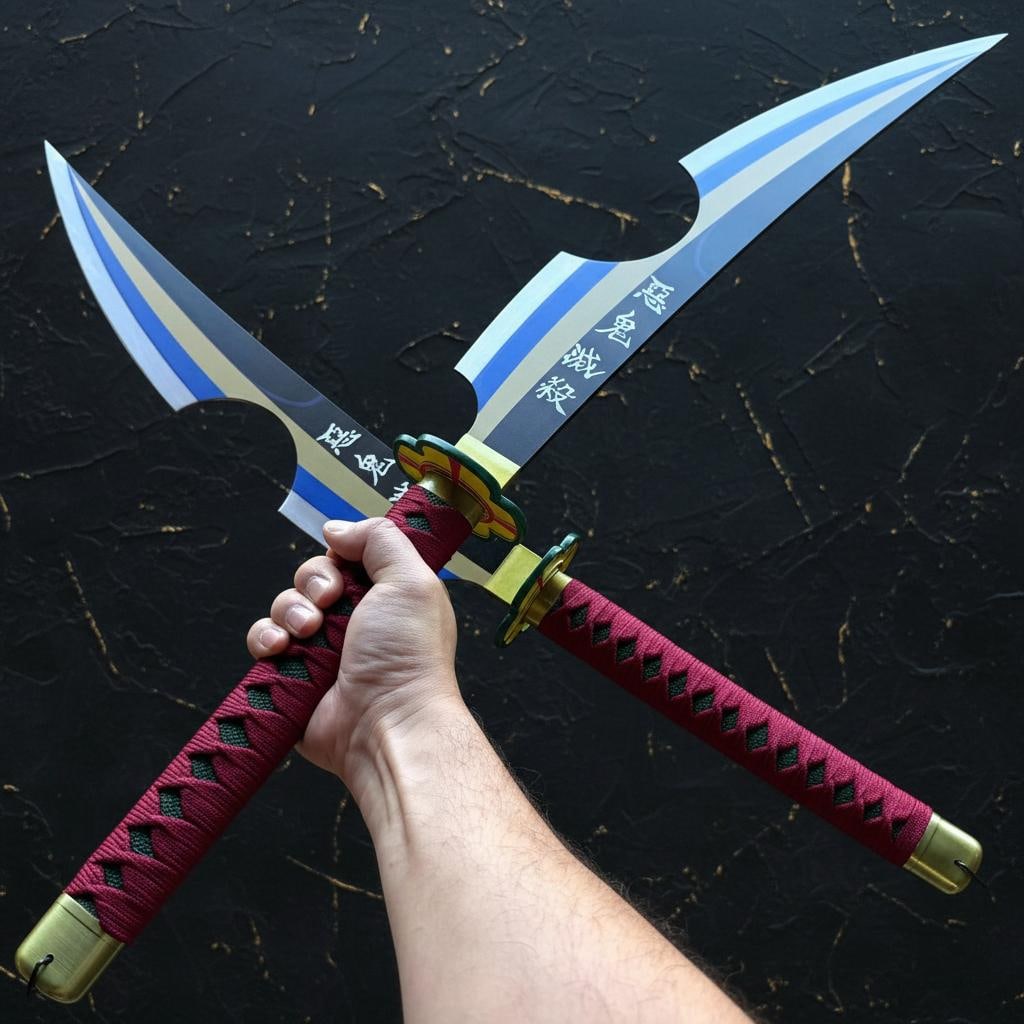 Tengen Uzui Nichirin Swords Proplica Demon Slayer 2PC Twin Steel Blade Set - 5