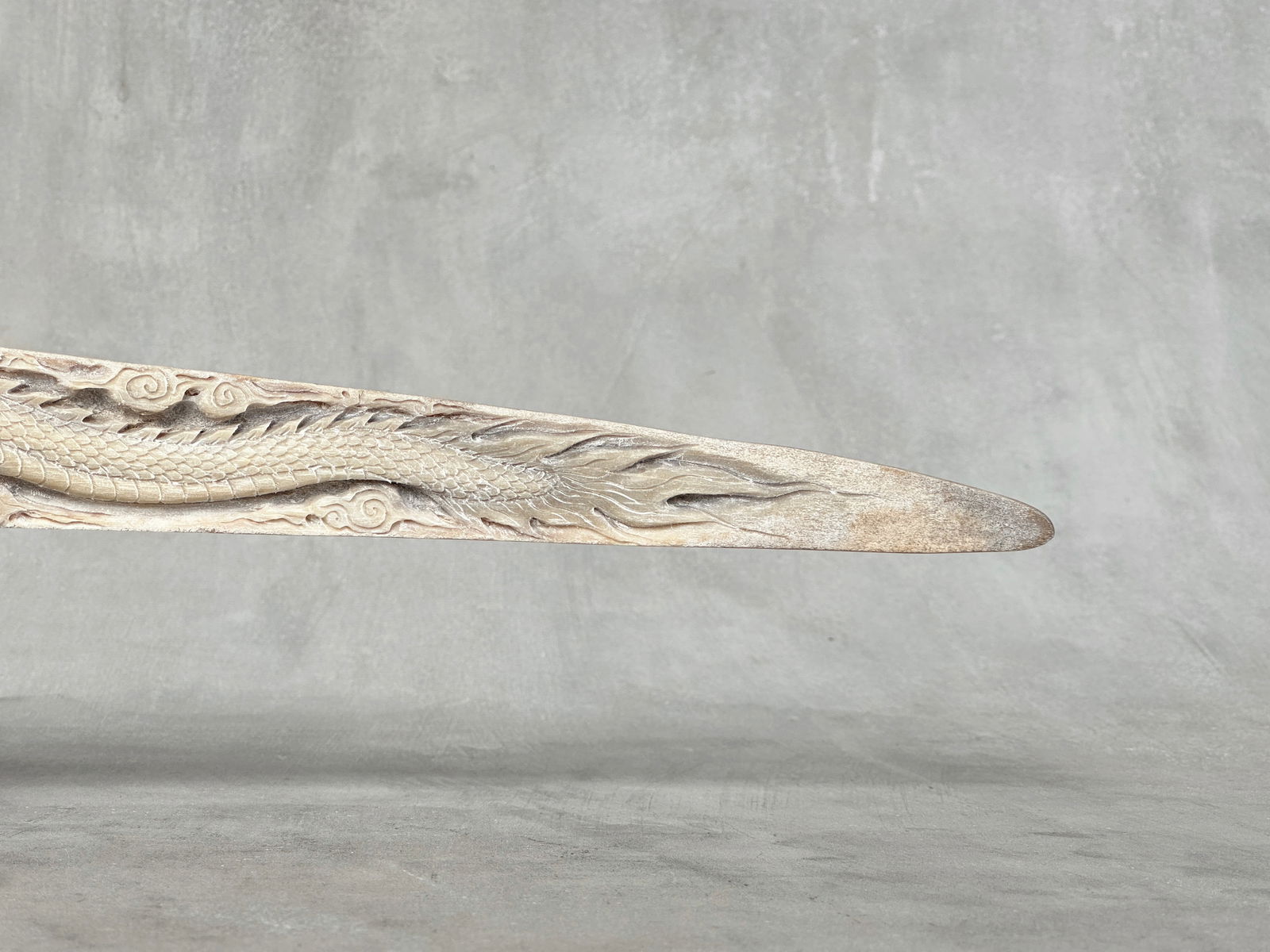 A large carved swordfish rostrum - Tiger dragon carving - 10