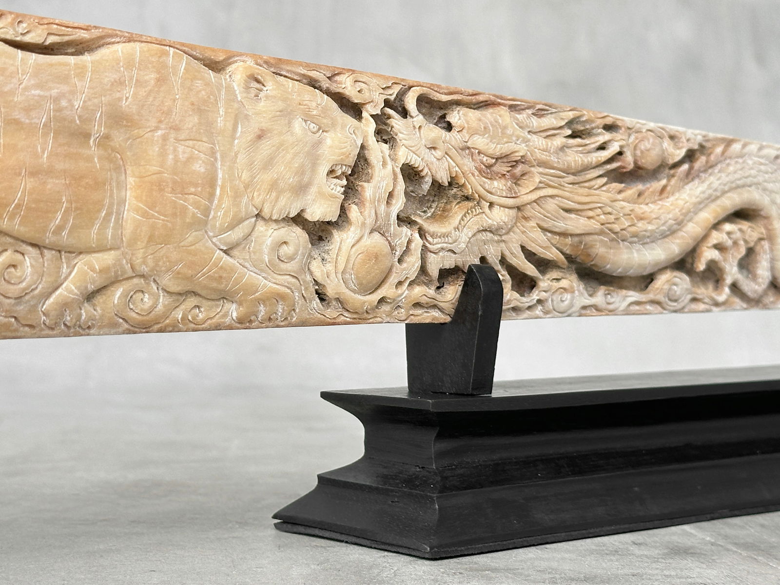 A large carved swordfish rostrum - Tiger dragon carving - 3